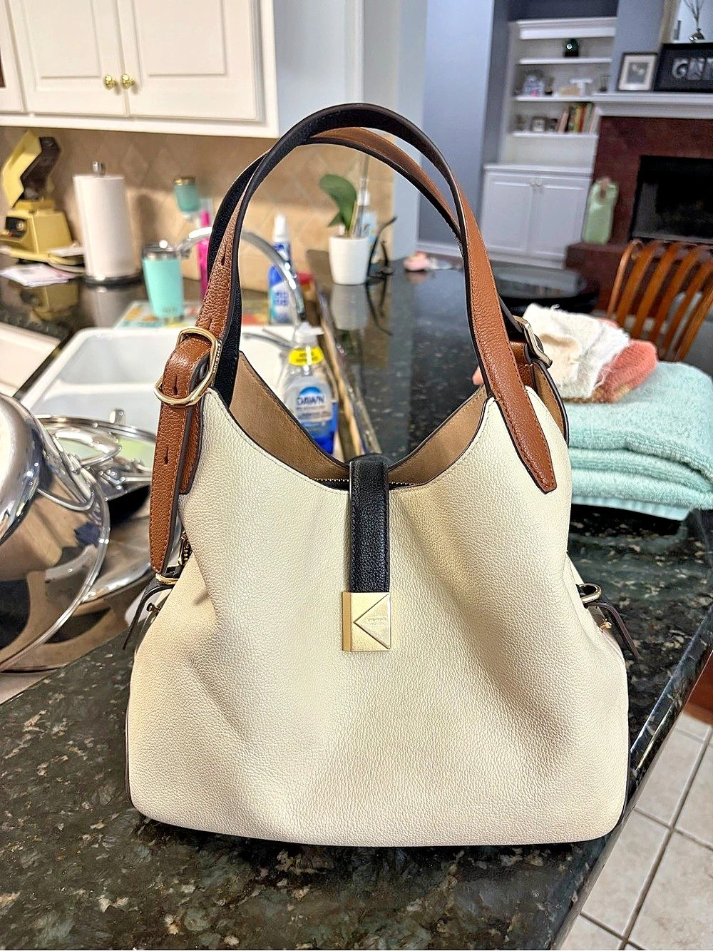 kate spade new york Deco Large Shoulder Bag White & Brown